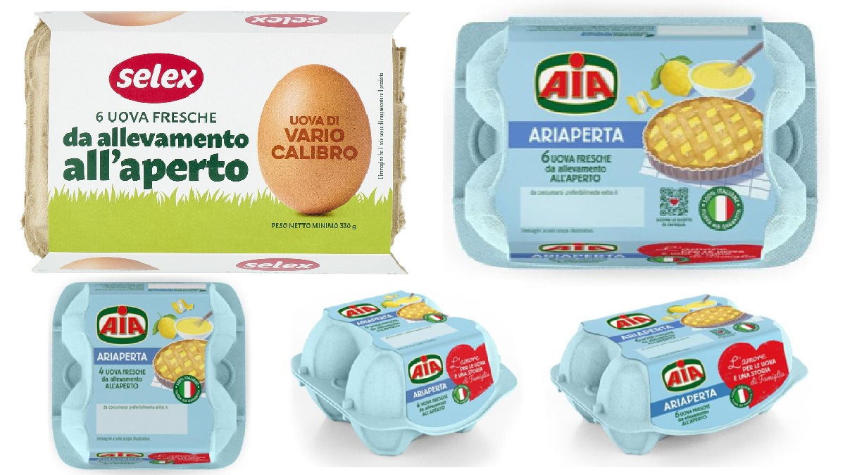 Confezioni di uova fresche AIA e Selex